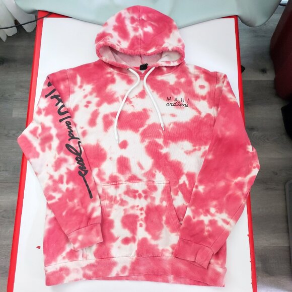 Maui and Sons pull over hoodie men's size L tie-dye white & salmon pink kangaroo - Picture 1 of 13